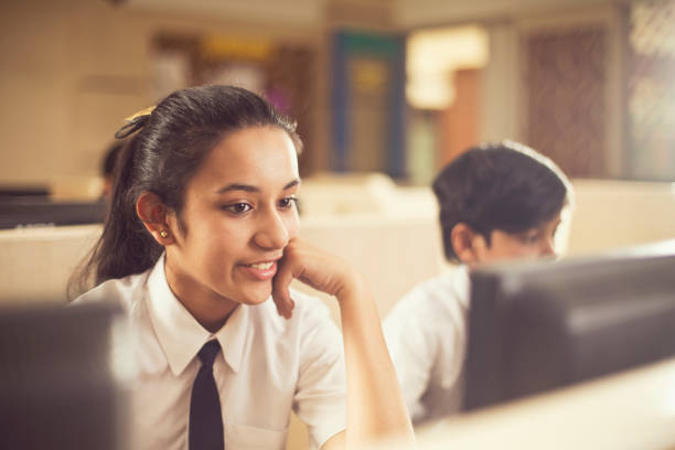 School girl in computer class